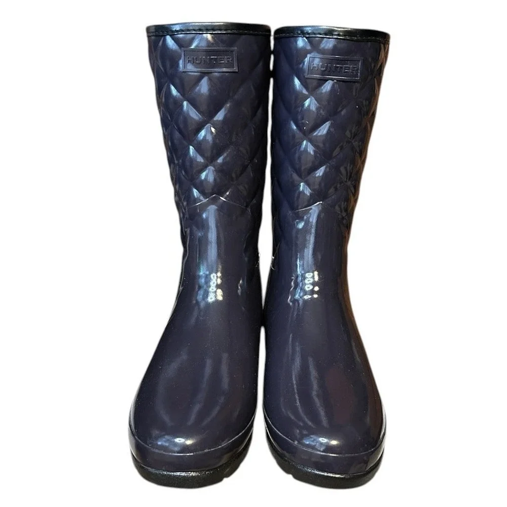HUNTER Aubergine Refined Gloss Quilt Short Rain Boot sz 9 Gold Buckle Outdoor